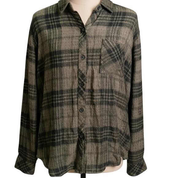 Rails Tops - Rails Brady Plaid Textured Button Down Shirt Mossy Onyx Brown Black Women Large
